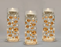 75 Floating Gold Pearls Large Sizes- Fills 1 Gallon of The Floating Transparent Water Gels for Your Vases- 3 Submersible Fairy Lights Strings