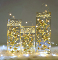 50 Floating Gold Stars- Sparkling- Large Sizes- Fills 1 Gallon of the Transparent Floating Gels for Your Vases- With Pre-Measured Prep Bags- Option of 3 Submersible Fairy Lights Strings
