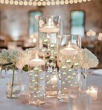 75 Floating Ivory/Off White Pearls Large Sizes- Option of 3 Submersible Fairy Lights Strings Hidable Submersible Batteries- 1 Gallon of Transparent Water Gels for Vases