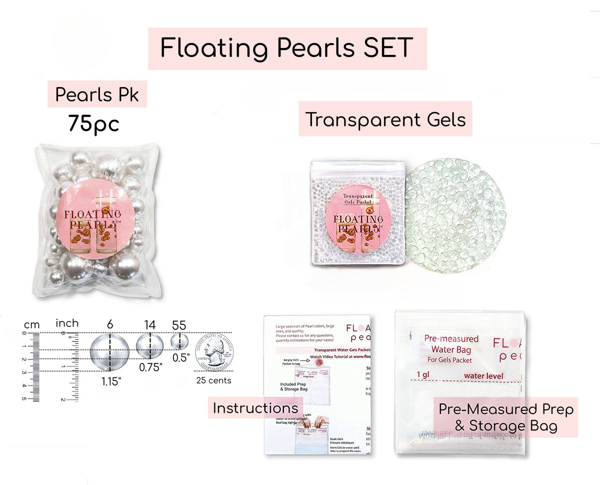 75 Floating White Pearls Large Sizes- Option of 3 Submersible Fairy Lights Strings Hidable Submersible Batteries- Fills 1 Gallon for Your Vases