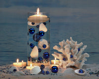 100 Floating White Seashells- White Coral Reef-Pearls-Aqua Sea Color Gels- Fills 1 Gallon for Your Vases- With Pre-Measured Prep Bag-Option of 3 Submersible Fairy Lights Strings