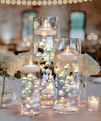 75 Floating White Pearls Large Sizes- Option of 3 Submersible Fairy Lights Strings Hidable Submersible Batteries- Fills 1 Gallon for Your Vases