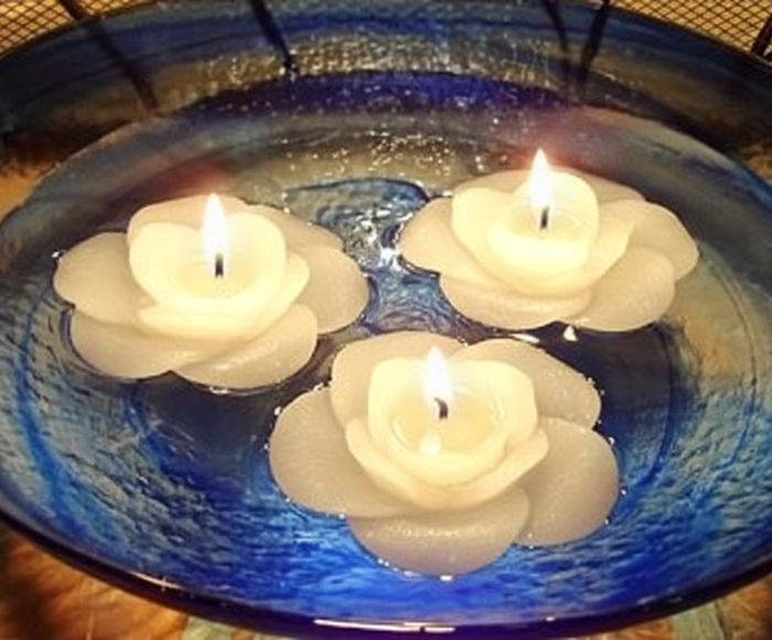 3" Off White/Ivory Flower Floating Candles. Set of 3 Candles-Unscented