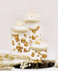 75 Floating Gold Pearls Large Sizes- Fills 1 Gallon of The Floating Transparent Water Gels for Your Vases- 3 Submersible Fairy Lights Strings