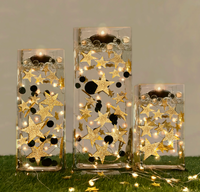 50 Floating Gold Stars- Sparkling- Large Sizes- Fills 1 Gallon of the Transparent Floating Gels for Your Vases- With Pre-Measured Prep Bags- Option of 3 Submersible Fairy Lights Strings