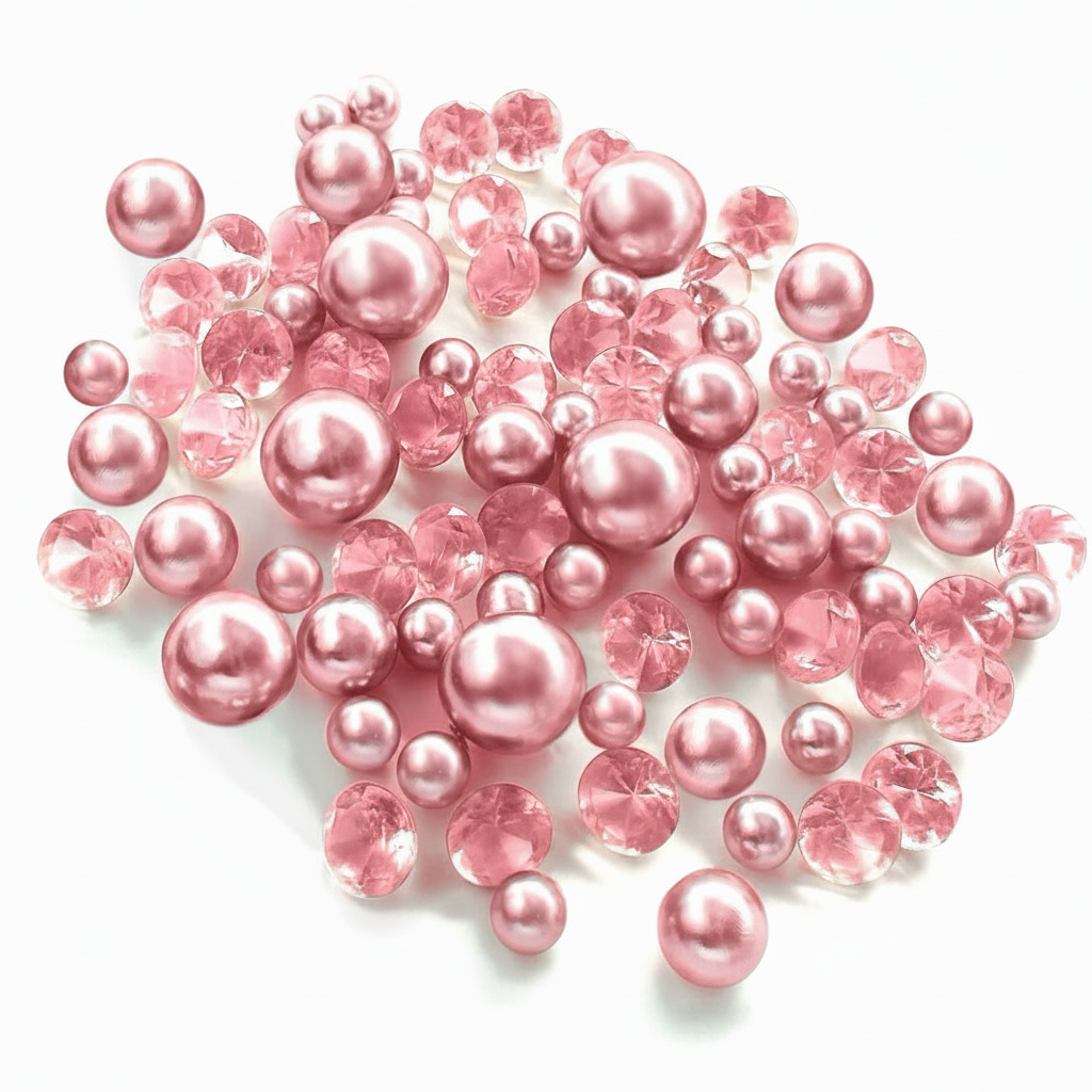 120 perles "flottantes" roses et blanches avec des accents de pierres précieuses étincelantes - Décorations de vase sans trou et tailles assorties et dispersions de table