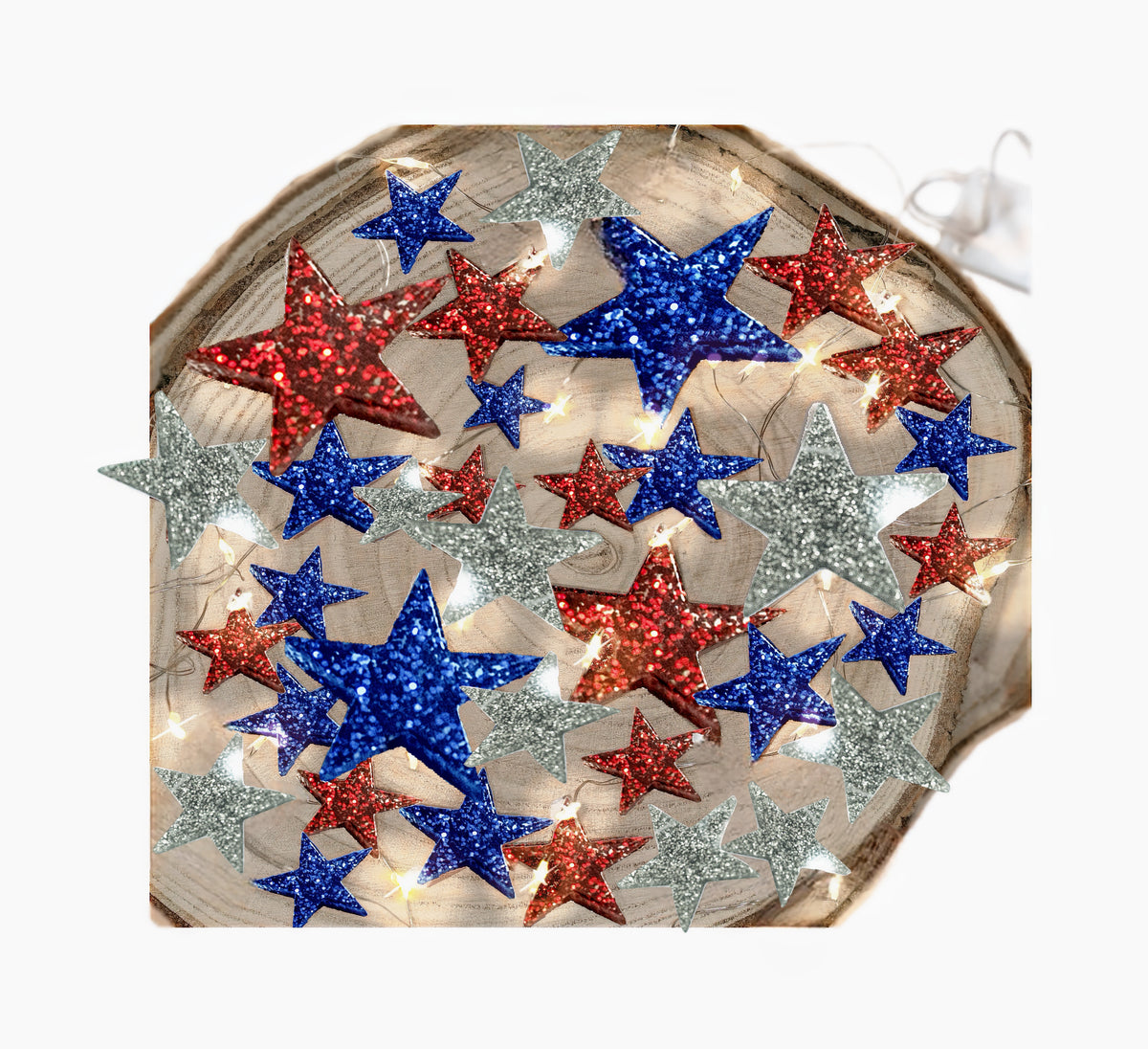 75 Floating Glitter Patriotic Stars & Red/Blue Color Effects- Fill 1 Gallon of Transparent Gels for Floating Effect-With Measured Floating Gels Bag-Option 3 Submersible LED Fairy Lights Strings with Hidable and Submersible Battery