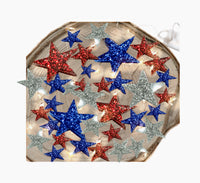 75 Floating Glitter Patriotic Stars & Red/Blue Color Effects- Fill 1 Gallon of Transparent Gels for Floating Effect-With Measured Floating Gels Bag-Option 3 Submersible LED Fairy Lights Strings with Hidable and Submersible Battery