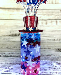 75 Floating Glitter Patriotic Stars & Red/Blue Color Effects- Fill 1 Gallon of Transparent Gels for Floating Effect-With Measured Floating Gels Bag-Option 3 Submersible LED Fairy Lights Strings with Hidable and Submersible Battery