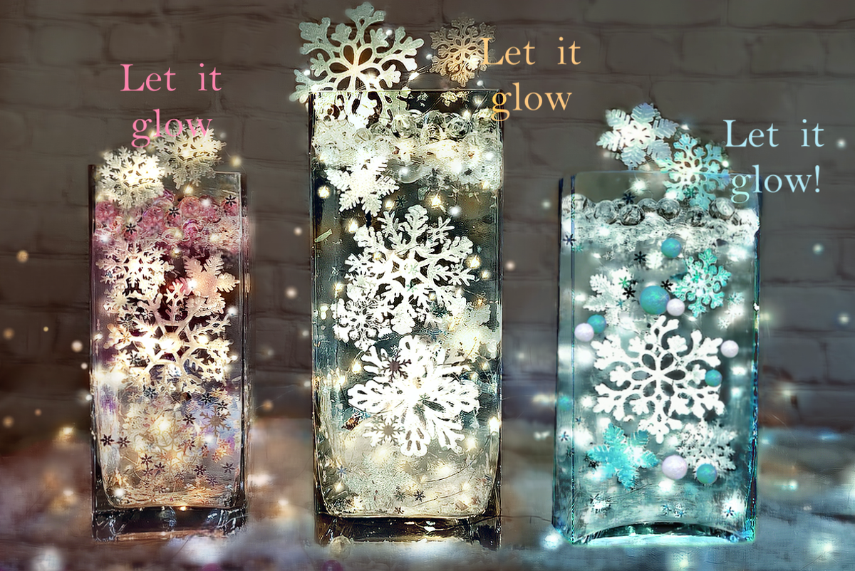 50 Floating White & Aqua Blue Snowflakes & Pearls-Plus Transparent Water Gels That Fills 1 Gallon for Your Vases- Option: 3 Submersible LED Fairy Lights Strings with Hidable & Submersible Batteries