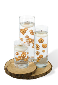 75 Floating Gold Pearls Large Sizes- Fills 1 Gallon of The Floating Transparent Water Gels for Your Vases- 3 Submersible Fairy Lights Strings