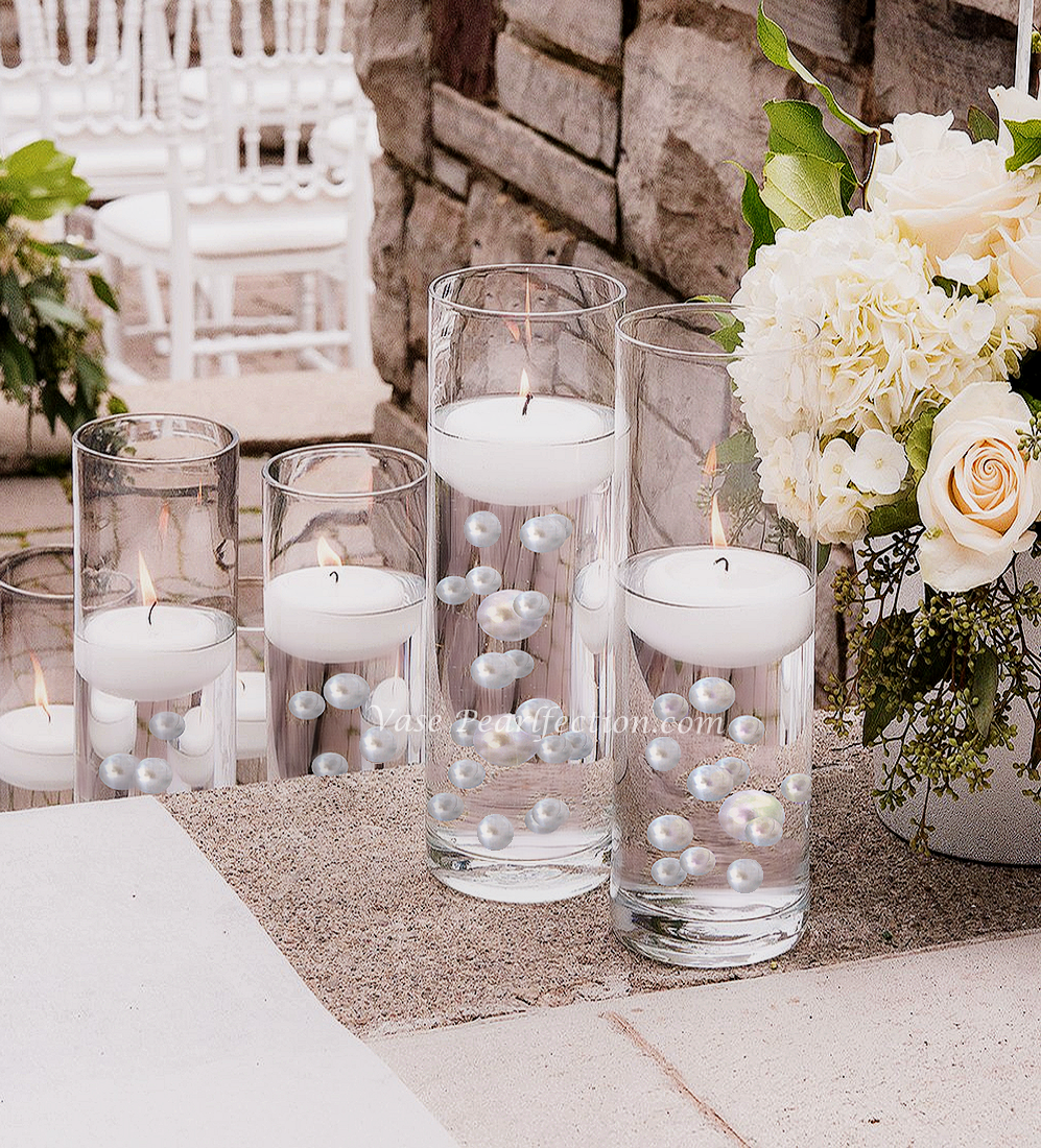 75 Floating White Pearls Large Sizes- Option of 3 Submersible Fairy Lights Strings Hidable Submersible Batteries- Fills 1 Gallon for Your Vases