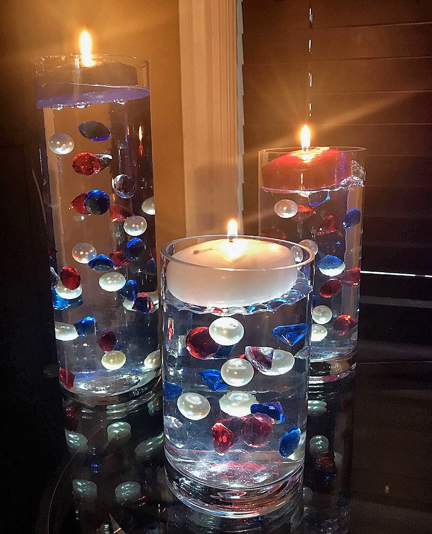 75 Floating Glitter Patriotic Stars & Red/Blue Color Effects- Fill 1 Gallon of Transparent Gels for Floating Effect-With Measured Floating Gels Bag-Option 3 Submersible LED Fairy Lights Strings with Hidable and Submersible Battery