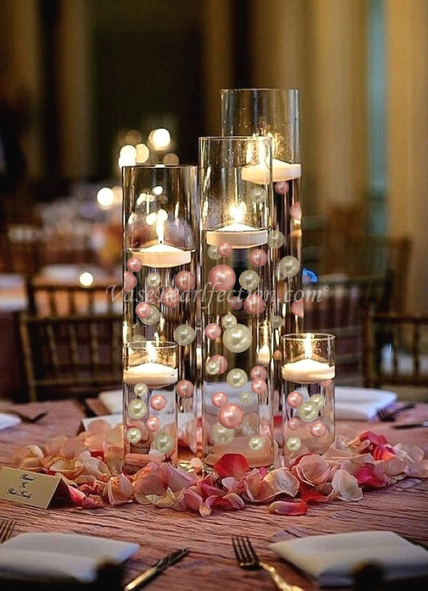 75 Floating Ivory/Off White Pearls Large Sizes- Option of 3 Submersible Fairy Lights Strings Hidable Submersible Batteries- 1 Gallon of Transparent Water Gels for Vases