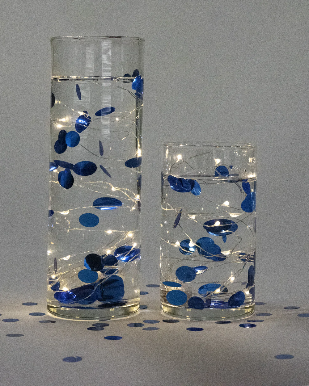 Floating Metallic Turquoise Blue Confetti - 2000pc - Fills 1 GL for Your Vases - Option of 3 Submersible Fairy Lights-