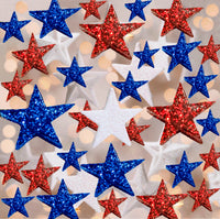 75 Floating Glitter Patriotic Stars & Red/Blue Color Effects- Fill 1 Gallon of Transparent Gels for Floating Effect-With Measured Floating Gels Bag-Option 3 Submersible LED Fairy Lights Strings with Hidable and Submersible Battery