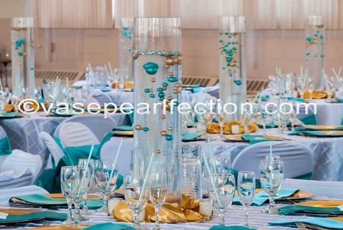 75 Floating Gold Pearls Large Sizes- Fills 1 Gallon of The Floating Transparent Water Gels for Your Vases- 3 Submersible Fairy Lights Strings