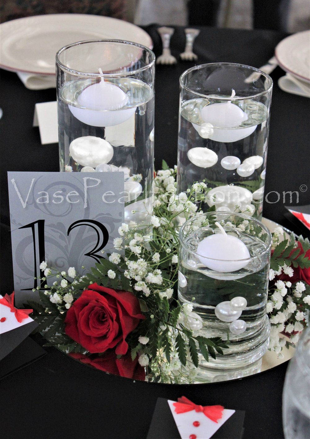 75 Floating White Pearls Large Sizes- Option of 3 Submersible Fairy Lights Strings Hidable Submersible Batteries- Fills 1 Gallon for Your Vases