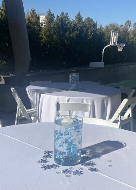 60 Floating Blue Baby Shower Pacifiers, Safety Pins, Umbrellas & More-Fills 1 Gallon of Floating Baby Decorations & Transparent Gels for Floating Effect for Vases-With exclusive Measured Floating Gels Prep Bag-Option: 3 Submersible Fairy Lights Strings