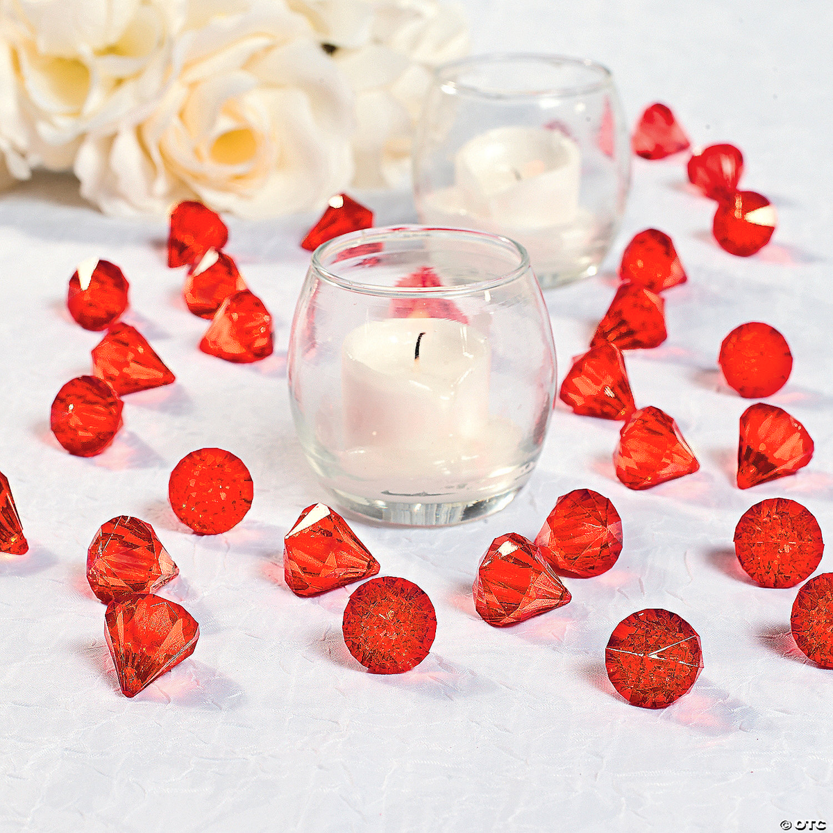 *CLEARANCE* 1 LB. Bright Red Sparkling Diamond Gems 0.75" - Jumbo Vase Decorations and Table Scatter