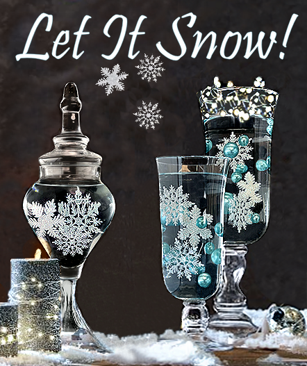 50 Floating White & Aqua Blue Snowflakes & Pearls-Plus Transparent Water Gels That Fills 1 Gallon for Your Vases- Option: 3 Submersible LED Fairy Lights Strings with Hidable & Submersible Batteries