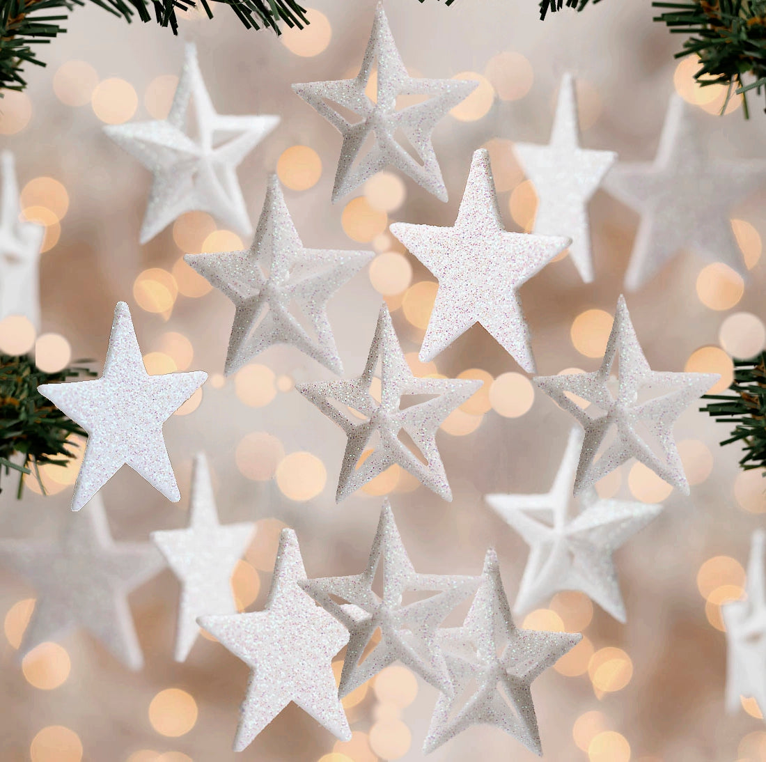 30 White Floating Stars-Sparkling-3D-White Pearls-Fills 1 Gallon of the Transparent Gels for The Floating Effect-Exclusive Measured Floating Kit-White Submersible Fairy Lights